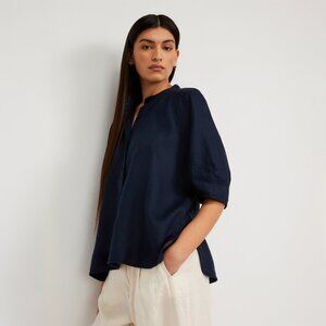 NWOT Everlane The Linen Puff Sleeve Shirt Blue/Navy - Size S